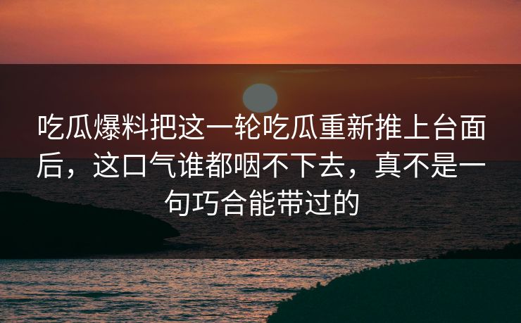 吃瓜爆料把这一轮吃瓜重新推上台面后，这口气谁都咽不下去，真不是一句巧合能带过的